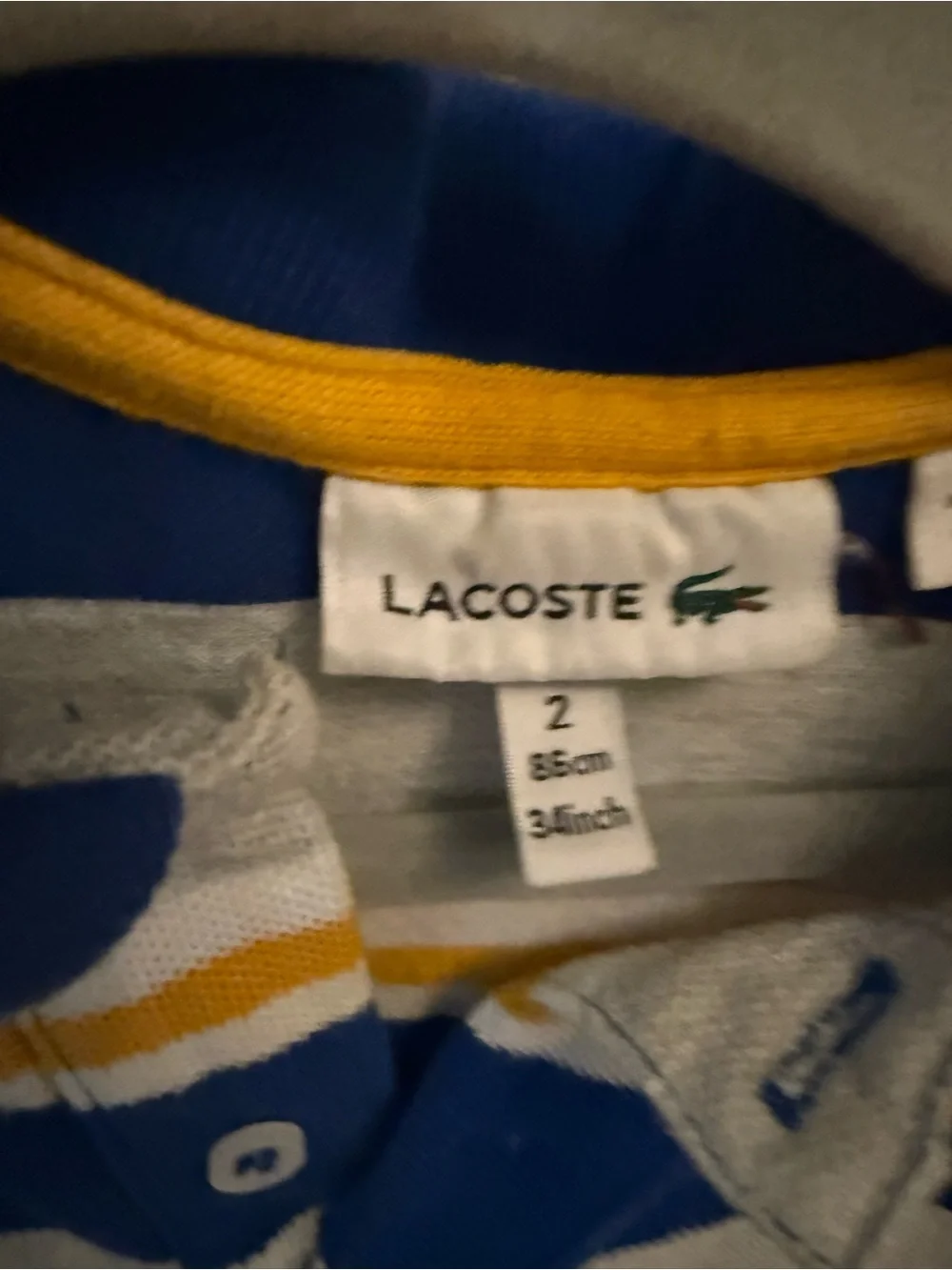 Lacoste Boys Blue, White & Yellow Stripe Pique Polo 2t